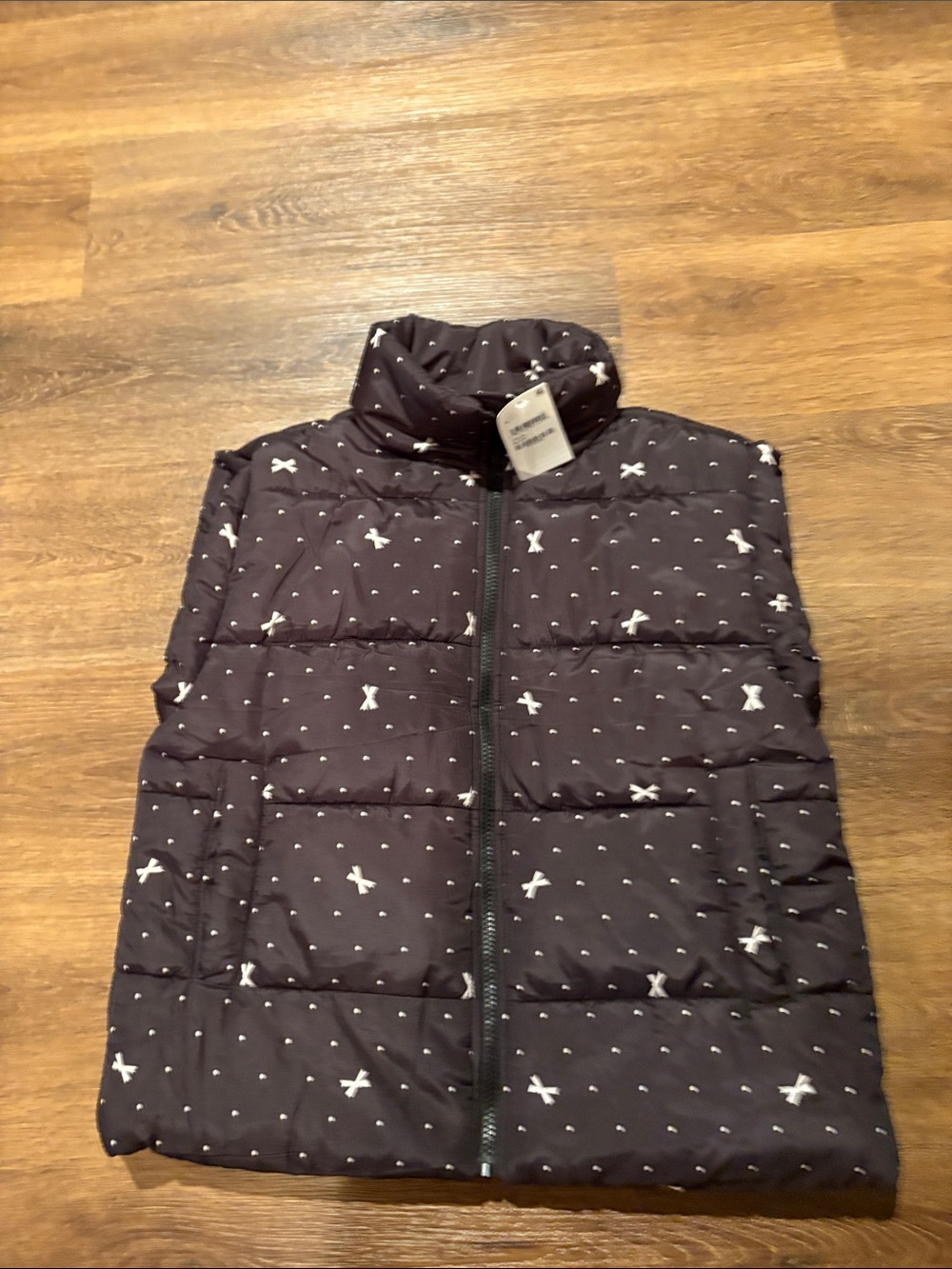 Blu Pepper Black Quilted Puffer Vest with White polkadots and ribbons